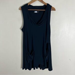 Sympli Navy Scoop Neck Sleeveless Tunic Top Front Pockets Slinky Travel Size 8